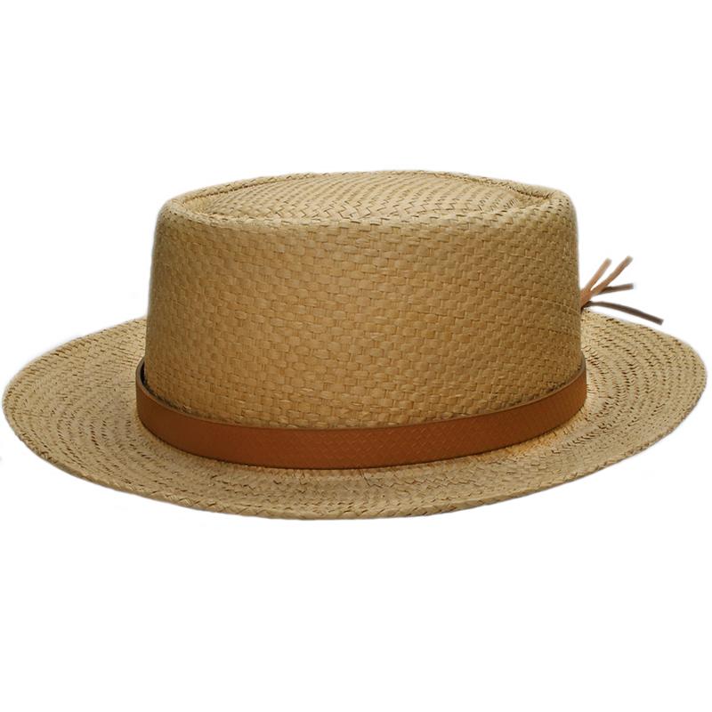Изображение товара: Большой размер, женская и мужская летняя модная соломенная шляпа из рафии, свинина, пирог со свининой, шляпа от солнца, пляжная кепка из змеиной кожи, кожаный ремешок 57-60 см