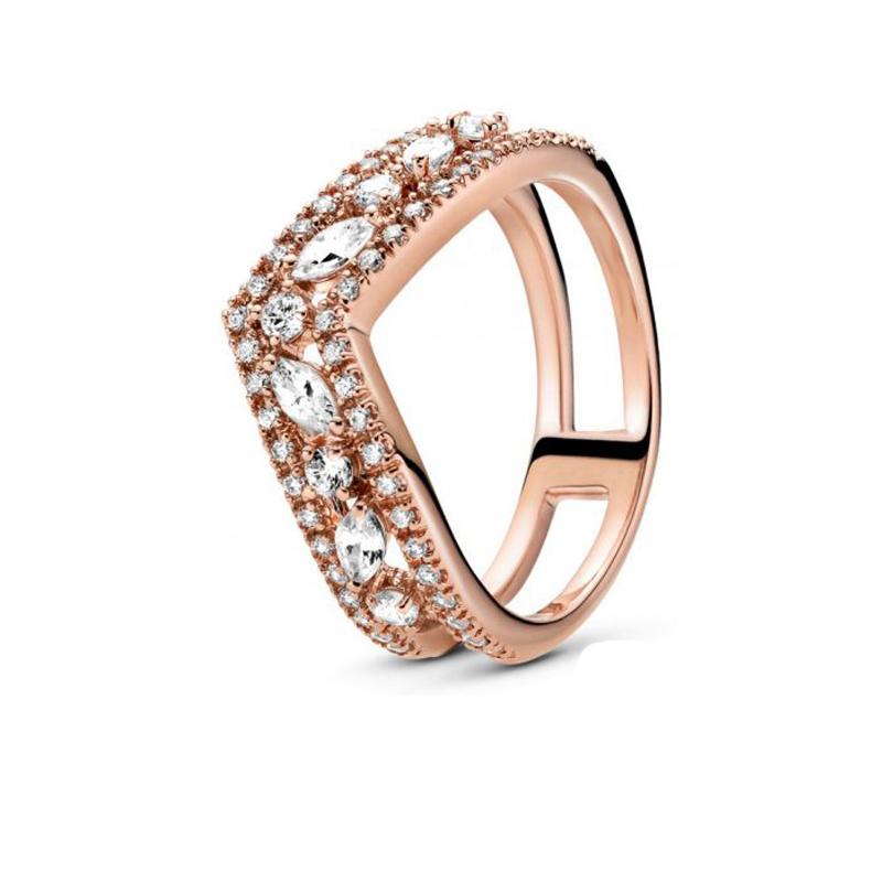 Изображение товара: 2020 Осень Новый 925 Серебряные кольца розового золота с двойным циркон кольцо, модное ювелирное изделие для женщин, подарок на день рождения