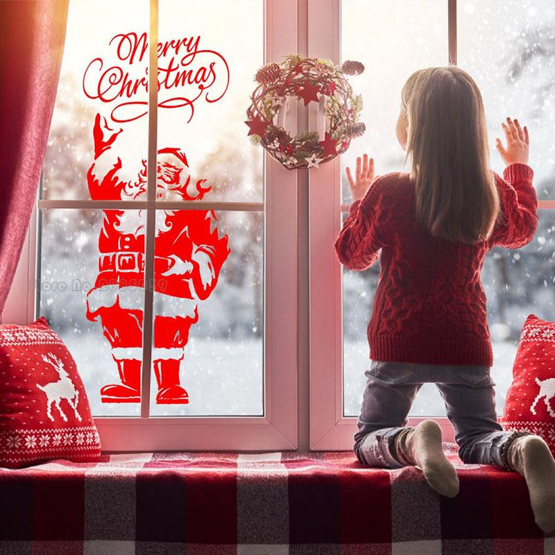 Изображение товара: Санта-Клаус силуэт Счастливого Рождества приветствие Съемная Наклейка на окно праздничное украшение Гостиная виниловая наклейка на стену LL2204