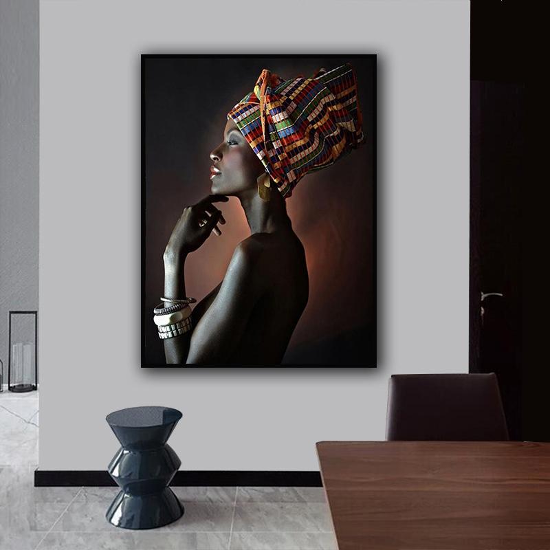Изображение товара: Африканская Обнаженная Женская индийская повязка на голову портрет, холст, живопись плакаты и принты настенные художественные картины для гостиной домашний декор