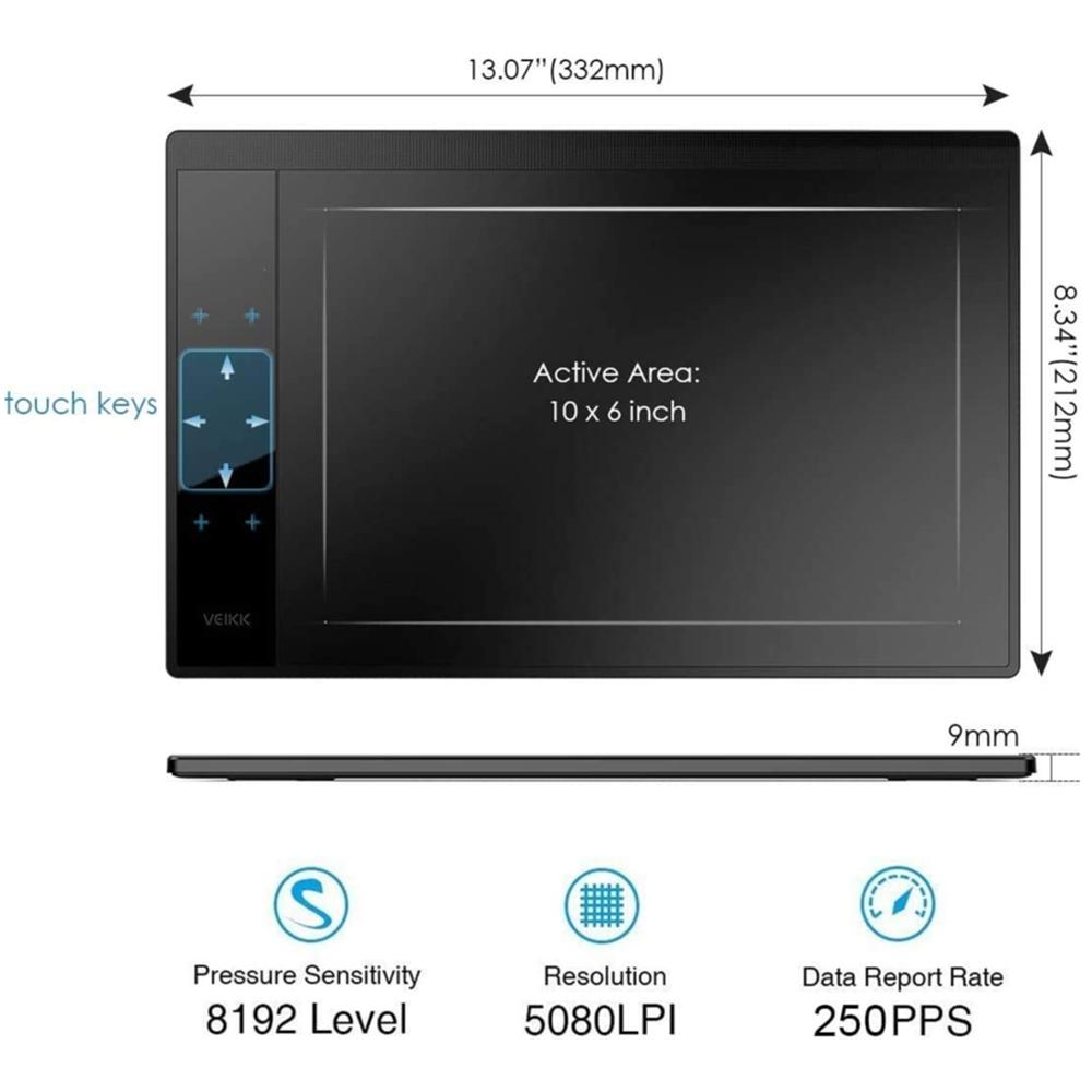 Изображение товара: Графический планшет для рисования VEIKK A30, 10x6 дюймов, активная область, 4 сенсорных клавиши, 1 Сенсорная панель, 8192 уровней нажатия
