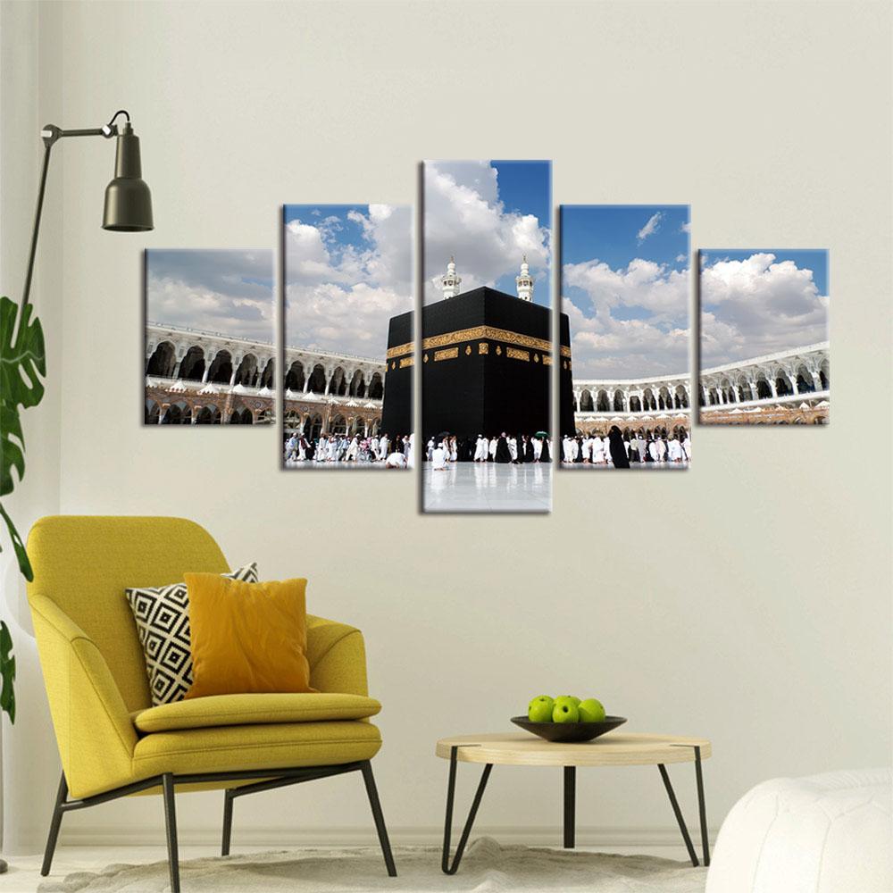 Изображение товара: 5 панель стены искусства Мекка святая земля плакат холст картина печать исламские фотографии архитектуры для гостиной украшения дома