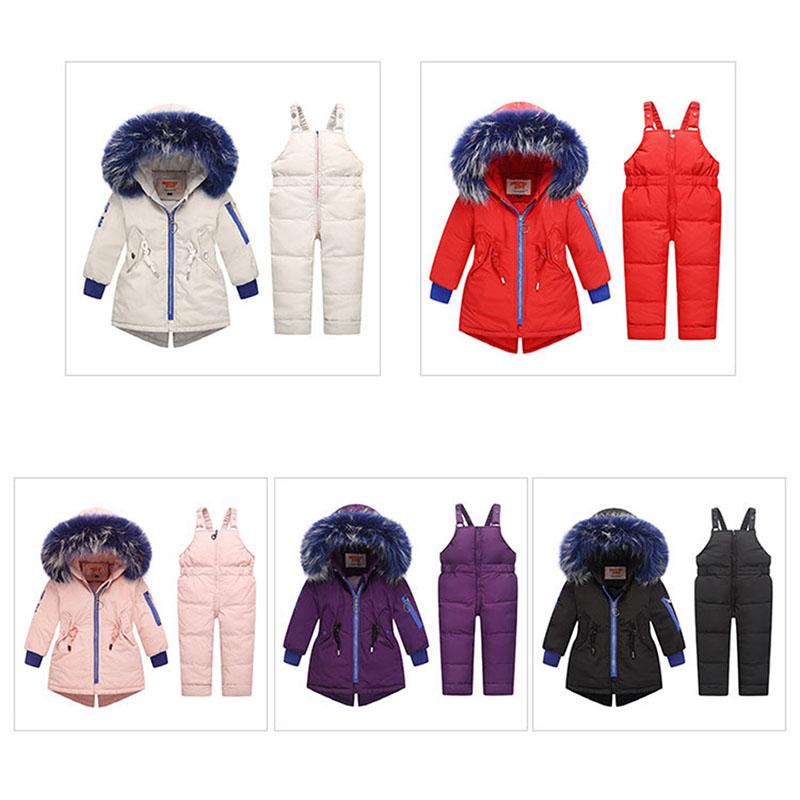 Изображение товара: Детский зимний комбинезон, куртка на утином пуху с капюшоном и комбинезон, для девочек, до-30 градусов