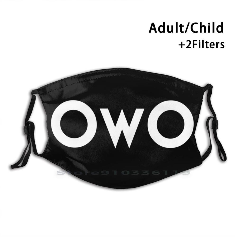 Изображение товара: Owo (белая надпись) многоразовая маска с принтом рта Pm2.5 фильтр маска для лица для детей Owo Uwu простой минималистичный черный и