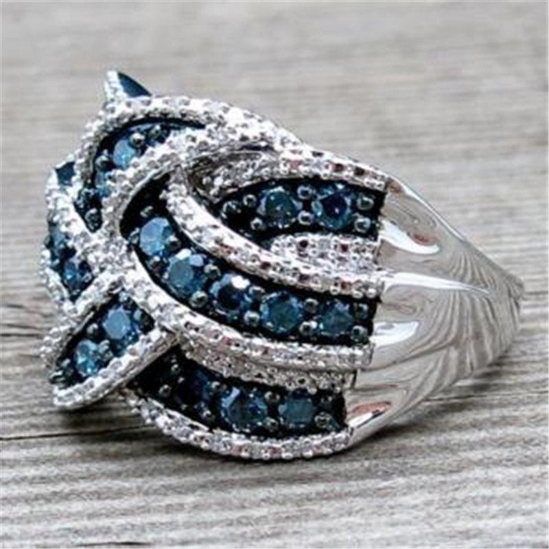 Изображение товара: Milangirl роскошные кольца с фианитом для женщин, ювелирные изделия, Свадебные обручальные темно-синие кольца, массивные кольца Anel