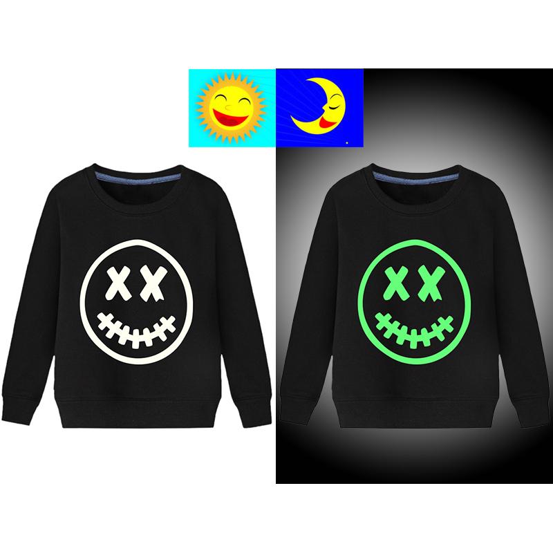 Изображение товара: Светящийся свитшот для мальчиков и девочек, детская Яркая футболка, рождественские детские топы, одежда с принтом черепа на Хэллоуин, подарок