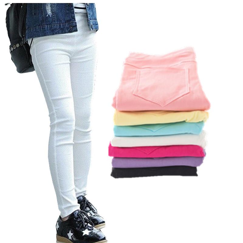 Изображение товара: ZWY433 для маленьких девочек брюки для девочек; Сезон весна-осень; Яркие Цвет эластичные узкие брюки; Детские однотонные леггинсы для девочек от 3 до 12 лет, раздел-одежда для детей