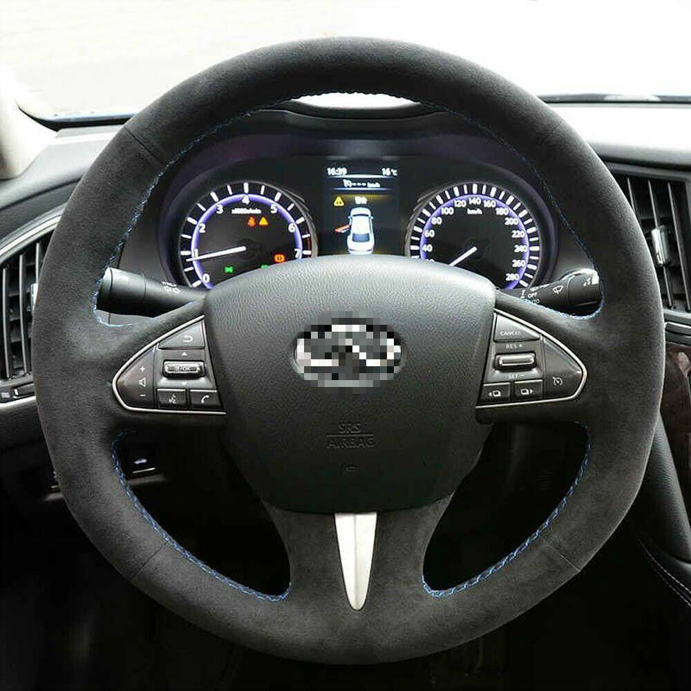 Изображение товара: Чехол для руля Infiniti Q50, 2014, 2015, 2016, 2017, QX50, 2015, 2016, 2017, черный, замшевый, кожаный