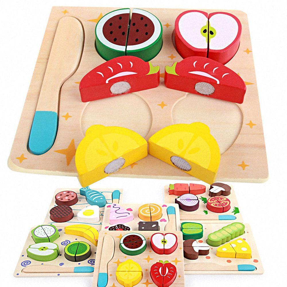 Изображение товара: 6 видов детских деревянных фруктов и овощей, десерт, пазл, кухонные игрушки, детская игра для ролевых игр, развивающая игрушка