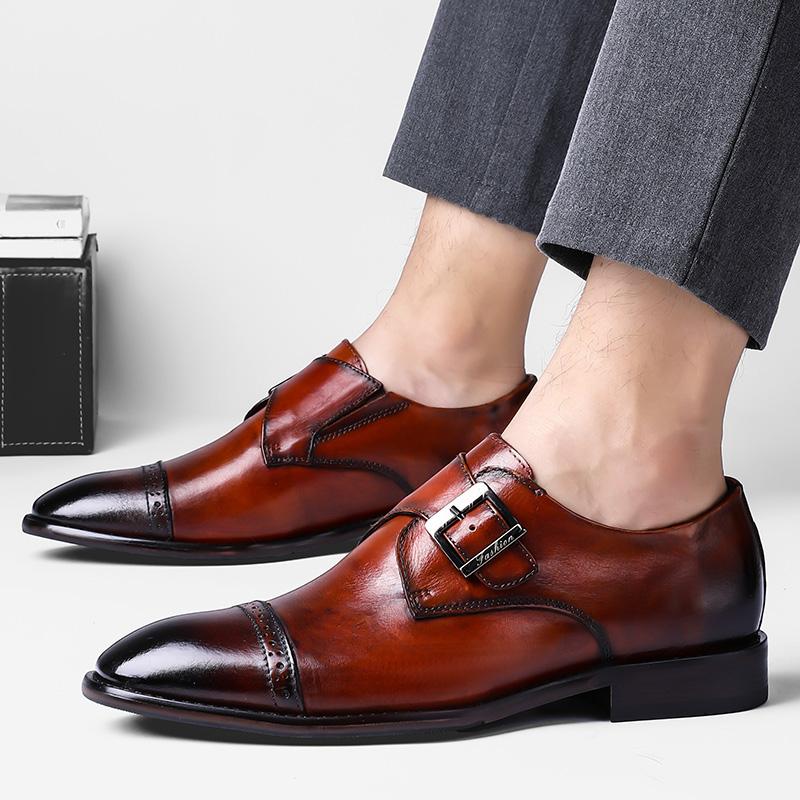 Изображение товара: Обувь из натуральной кожи наивысшего качества в европейском стиле; Мужские модельные туфли; кожаные туфли ручной работы; мужские оксфорды с пряжкой на ремешке; деловая официальная обувь