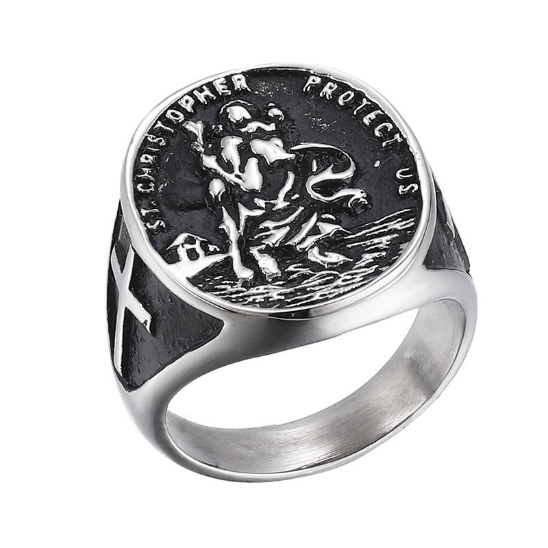 Изображение товара: Men's Punk Saint Christopher Ring Protect US Stainless Steel Cross Ring for Man US Size 7 to 13