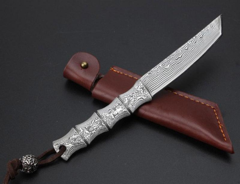 Изображение товара: Нож Походный портативный, маленький прямой резец из интегрированной стали, из дамасской стали, с заводской иглой самурая