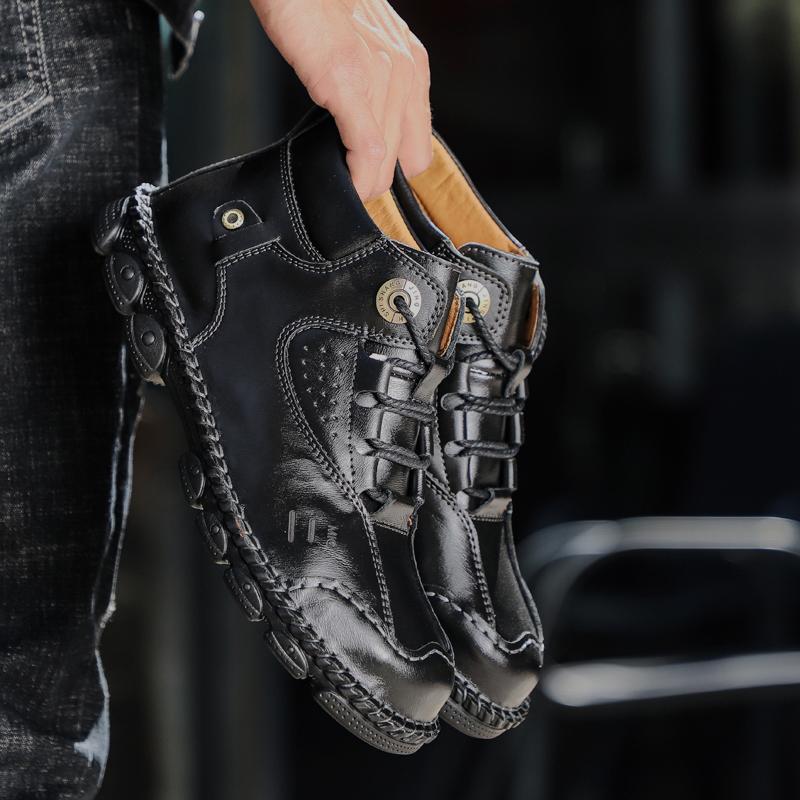 Изображение товара: Новые высококачественные мужские ботинки, кожаные мужские мотоциклетные ботинки, уличные мужские Ботильоны размера плюс 48, ручная работа, рабочие ботинки для мужчин