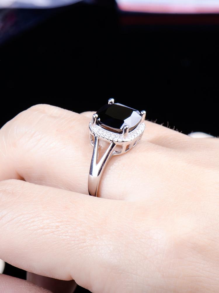 Изображение товара: Кольцо с черным цирконием и черным бриллиантом, кольца для женщин, серебро 925 пробы, подарок для женщин uxury Jewelry 2020, обручальное кольцо