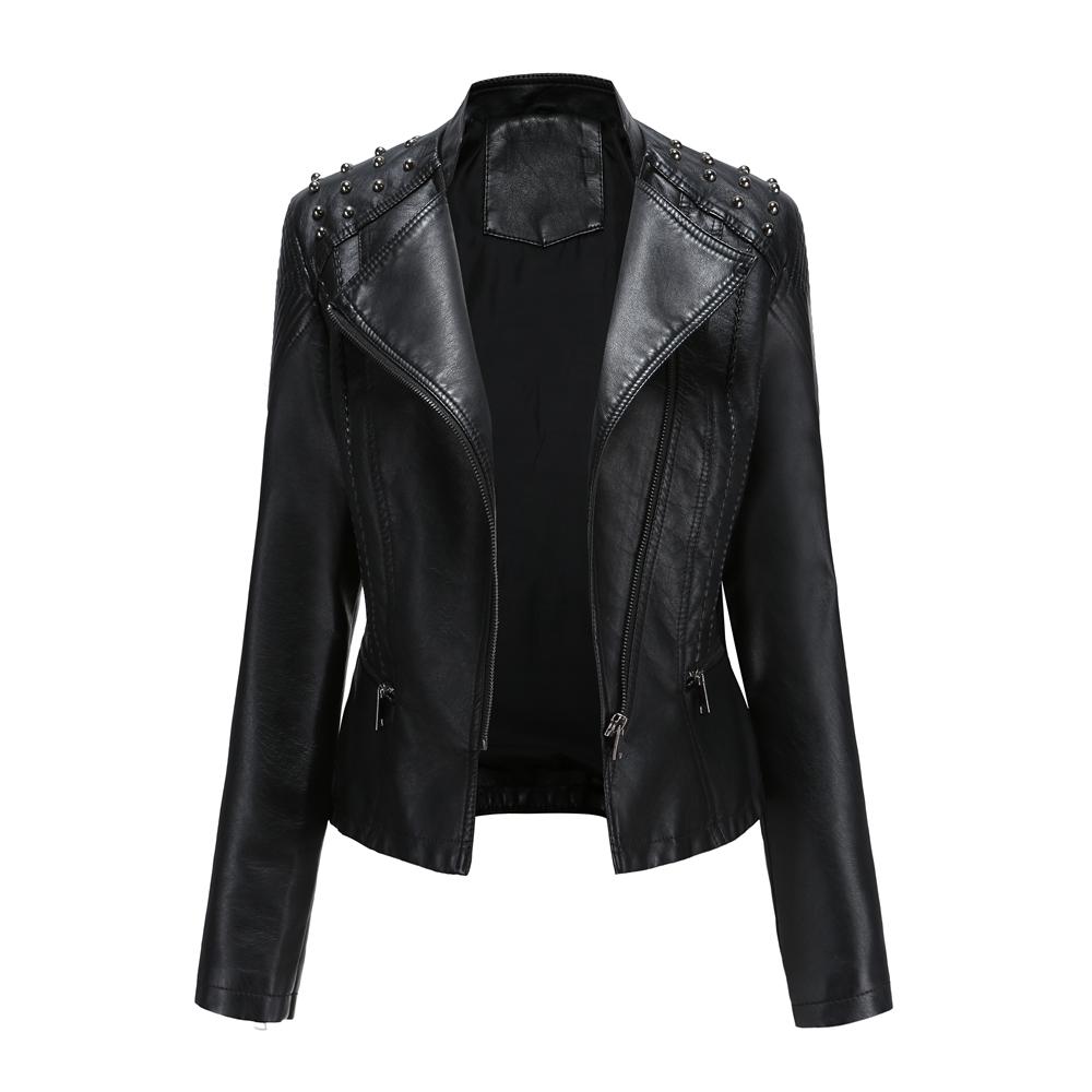 Изображение товара: Женская куртка из искусственной кожи, байкерская куртка большого размера с заклепками, мотоциклетное пальто, черная куртка из искусственной кожи, модель размера плюс, 2020