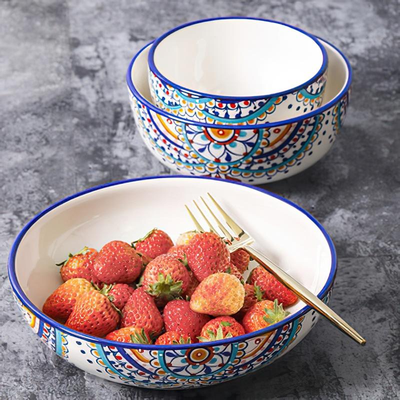 Изображение товара: Набор креативной керамической посуды в средиземноморском стиле, кухонная домашняя тарелка для стейка, Салатница, кружка, красивая тарелка, тарелка для фруктов, блюдо