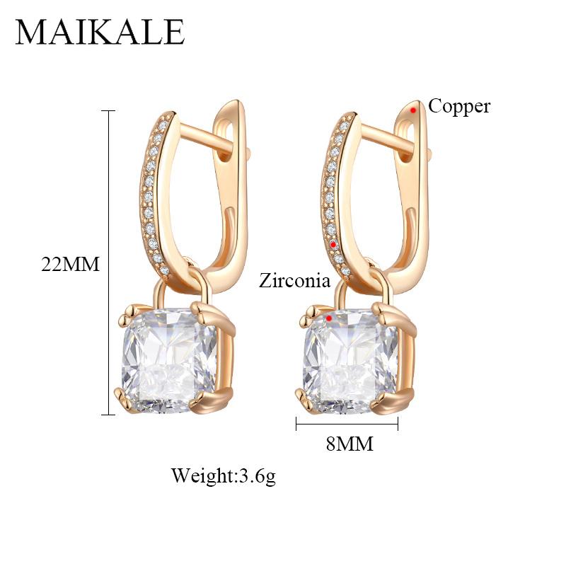 Изображение товара: Женские квадратные серьги-подвески MAIKALE, трендовые висячие серьги золотого и серебряного цвета с цирконием, романтичное украшение для подарка