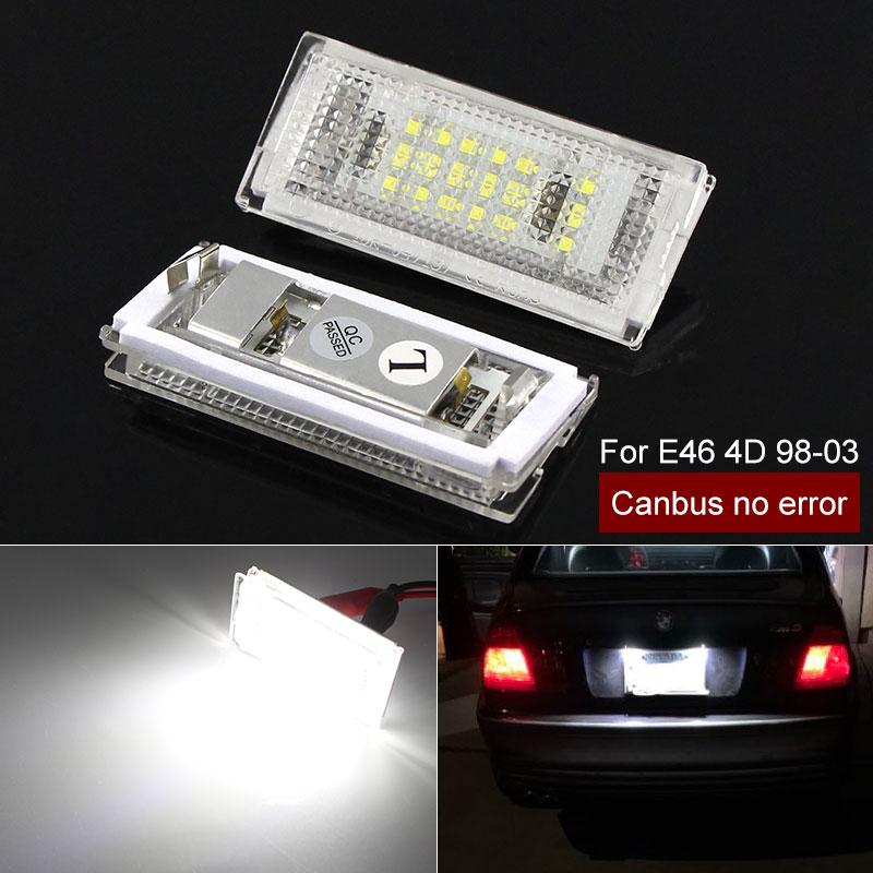 Изображение товара: Светодиодсветильник Лампы Canbus для номерного знака, 2 шт., без ошибок, задсветильник свет, белые светодиодный ные лампы для BMW 3er E46 4D 1998-2003, автомобильные аксессуары