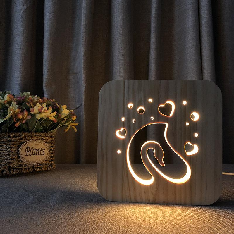 Изображение товара: Романтическая деревянная подсветильник ка в форме лебедя, 3d светодиодный ночник, Женская прикроватная Настольная лампа с Usb для спальни, Свадебный декор