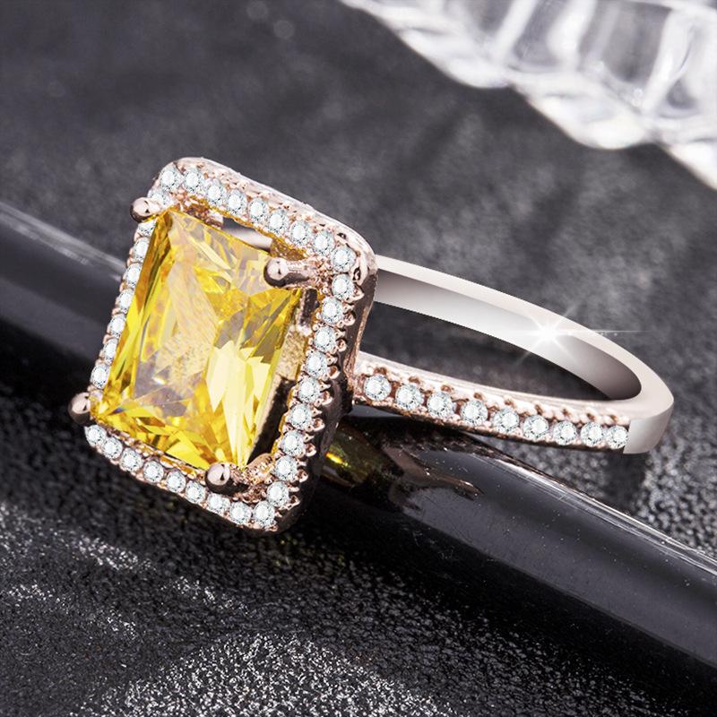 Изображение товара: Роскошное кольцо Шампань розовое золото, квадратный крупный камень, желтое женское кольцо с цирконом, вечерние Свадебные обручальные кольца для женщин
