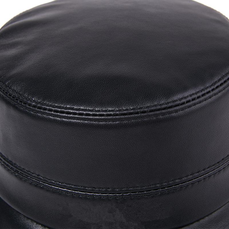 Изображение товара: Женские шапки из натуральной кожи LA SPEZIA, однотонные черные Панамы из овечьей кожи в японском винтажном стиле на осень и зиму, брендовые рыболовные шапки