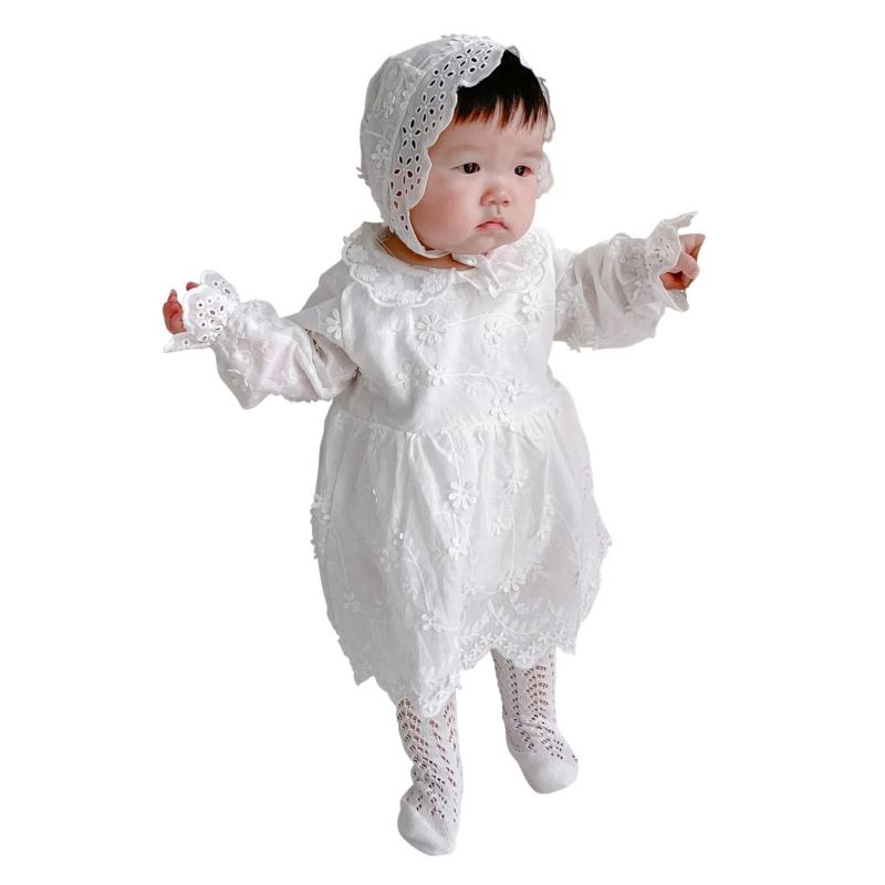 Изображение товара: Детское платье для девочек, платье для крещения, Кружевное белое платье принцессы для крещения и детский чепчик, комбинезоны для малышей, платье