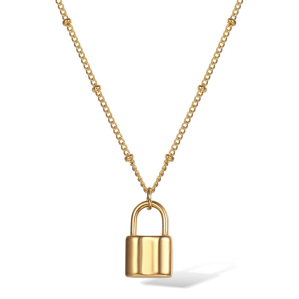 Изображение товара: Ожерелье-чокер в стиле панк, ожерелье с замком, Золотая спутниковая цепочка из нержавеющей стали для женщин и девочек, подарок, хорошее качество, ожерелье, 18 дюймов, DN208