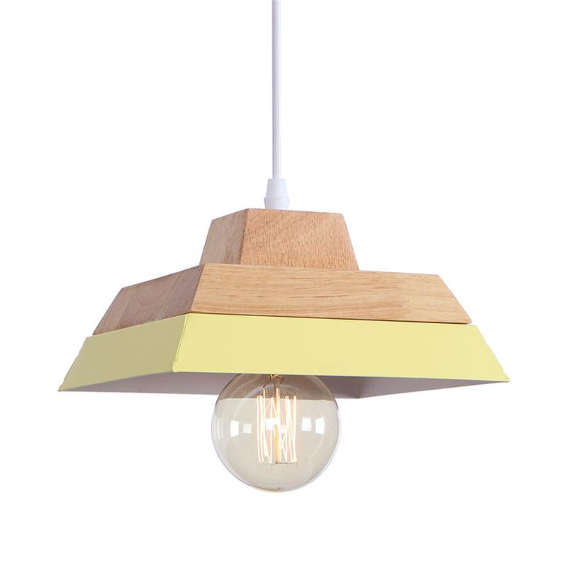 Изображение товара: Современный скандинавский подвесной светильник, деревянный железный квадратный абажур, светодиодный светильник для столовой, внутреннего освещения, Подвесная лампа
