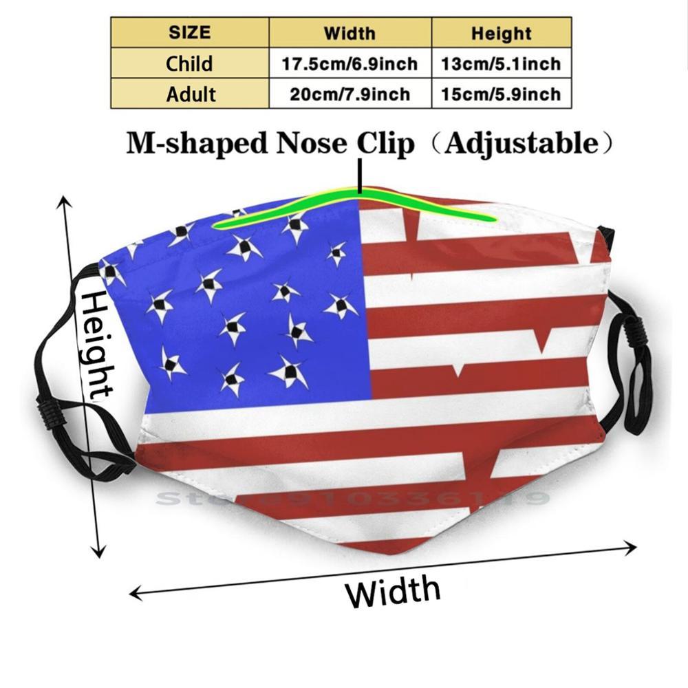 Изображение товара: Американский флаг пуля отверстиями напечатайте многоразовые Pm2.5 фильтр DIY маска для лица для детей уход за кожей лица защитный карантин Америка Детские детски