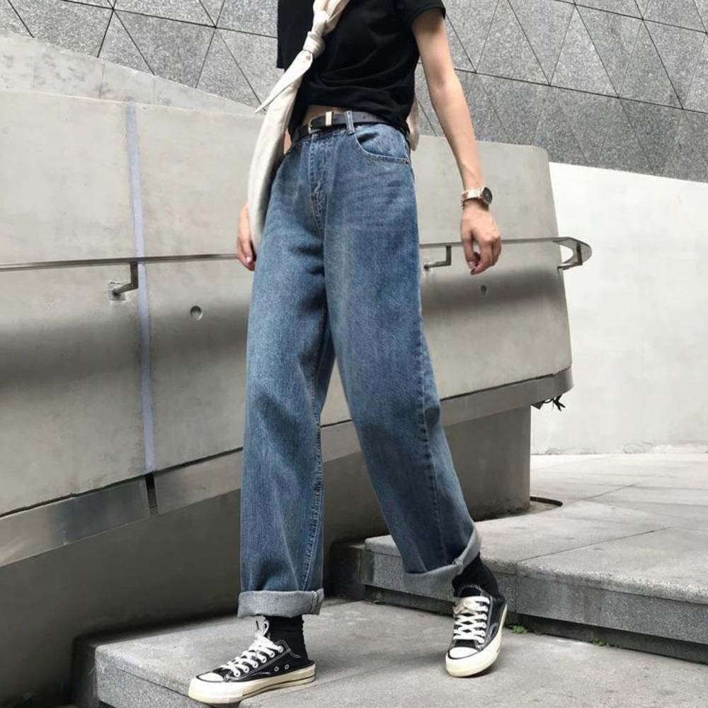 Изображение товара: Джинсы женские с широкими штанинами, простые брюки BF с завышенной талией, универсальные модные повседневные штаны унисекс в стиле хип-хоп, большие размеры