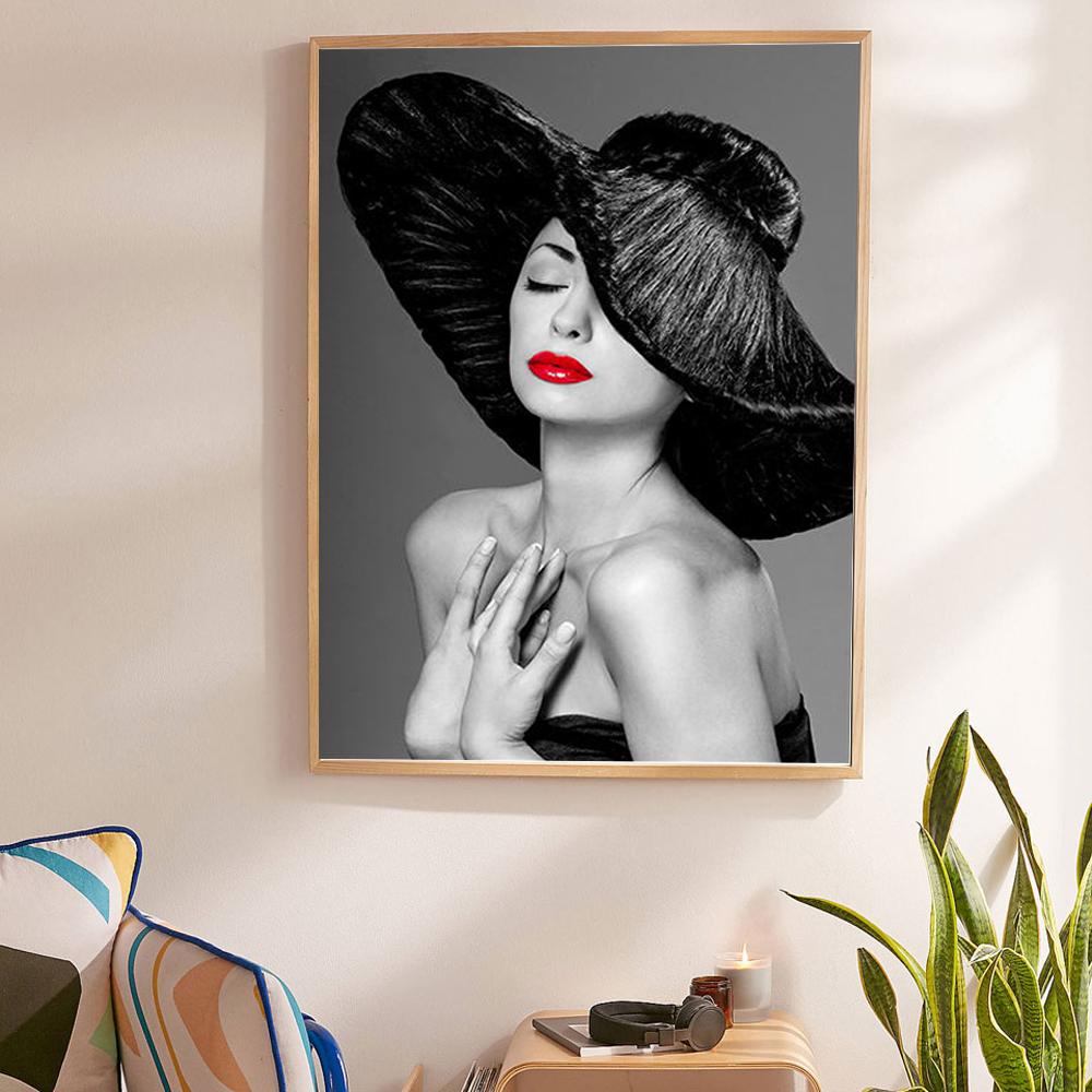 Изображение товара: Красивая женщина настенные художественные плакаты и принты украшения стены фотографии в виде красных губ, украшения дома холст для живописи