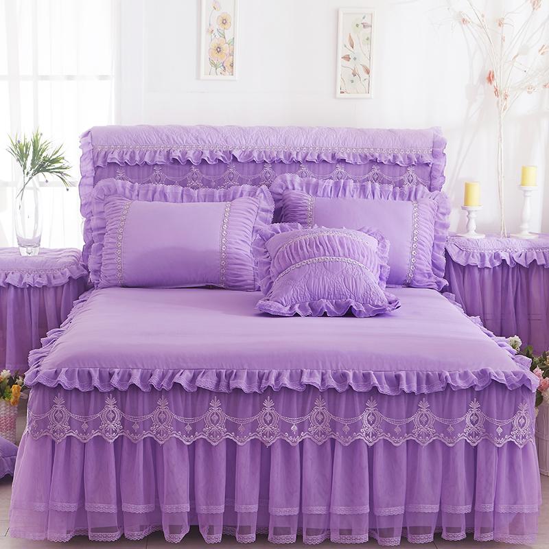 Изображение товара: Кружевная юбка для кровати 1 шт. + 2 наволочки постельное белье комплект принцесса постельное белье простыни покрывало для кровати для девочки Размер King/Queen