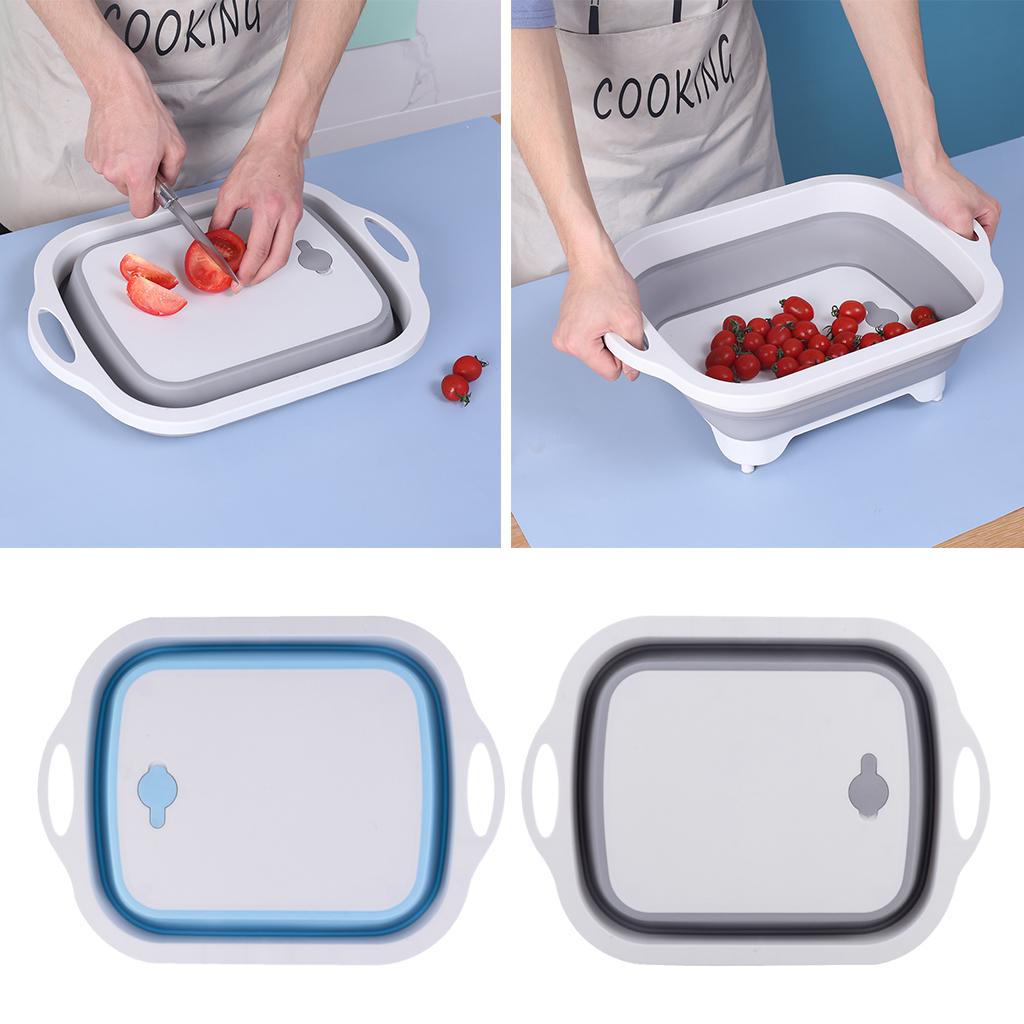 Изображение товара: Collapsible Cutting Board Portable Veggies Fruits Washing Camping Sink with Draining Plug Foldable Multi-function Kitchen Basin