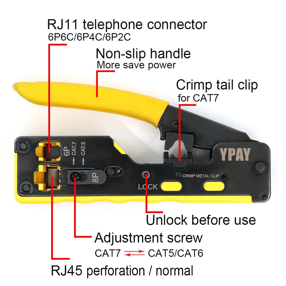Изображение товара: Сетевой Инструмент YPAY, обжимные плоскогубцы rj45 cat5 cat6 cat7, устройство «Все в одном», щипцы для зачистки кабеля ethernet rj 45, Зажимные клещи rg45 lan