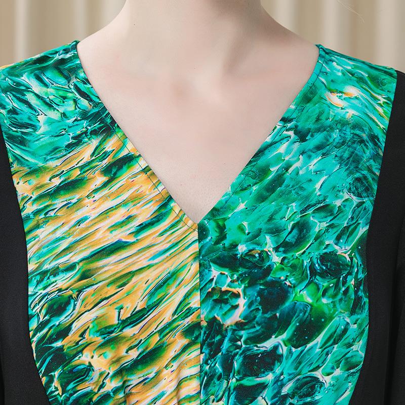 Изображение товара: Платье с длинными рукавами VOA Silk 30 момме, с принтом в виде тяжелого куриного сердца и контрастной строчкой