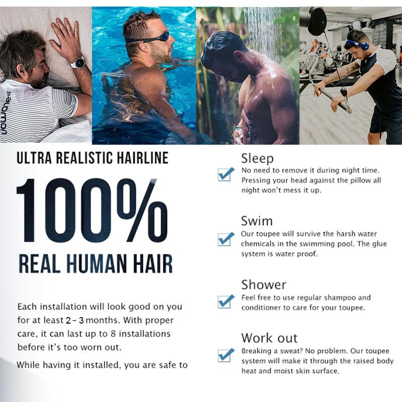 Изображение товара: Парик из натуральных волос для мужчин, 100%, европейские человеческие волосы, парик из кружева и ПУ, заменяет мужские Т-системы, натуральный цвет, VenVee, волосы remy