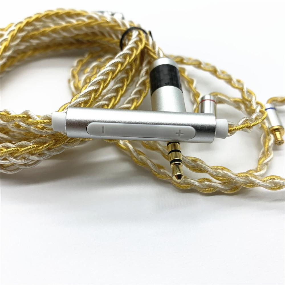 Изображение товара: 8-жильный кабель MMCX UE900 IE80 0,78 мм QDC A2DC IM50 TF10 kz0, 75 мм, монокристаллический медный посеребренный кабель с микрофоном, 1,2 м