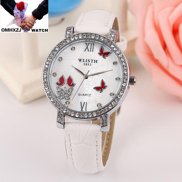 Изображение товара: OMHXZJ W183 высококачественные модные корейские Роскошные водонепроницаемые деловые кварцевые часы с кожаным ремешком и бриллиантами