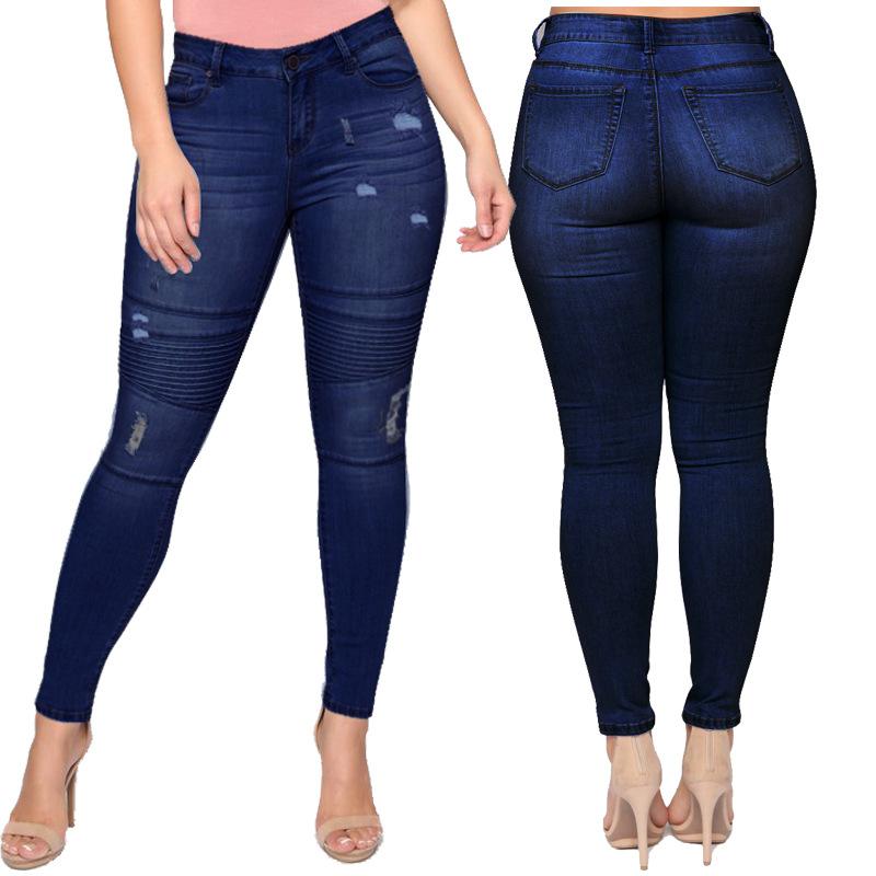 Изображение товара: Узкие джинсы Meqeiss, женские байкерские хлопковые джинсовые брюки, брюки-карандаш до щиколотки, повседневные брюки, синие эластичные рваные джинсы