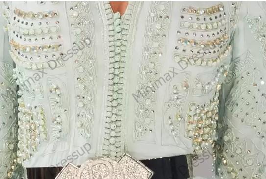 Изображение товара: Мятно-зеленое Бисероплетение Русалка марокканский кафтан вечернее платье пикантное с V-образным вырезом с длинным рукавом мусульманское арабское платье для особых случаев