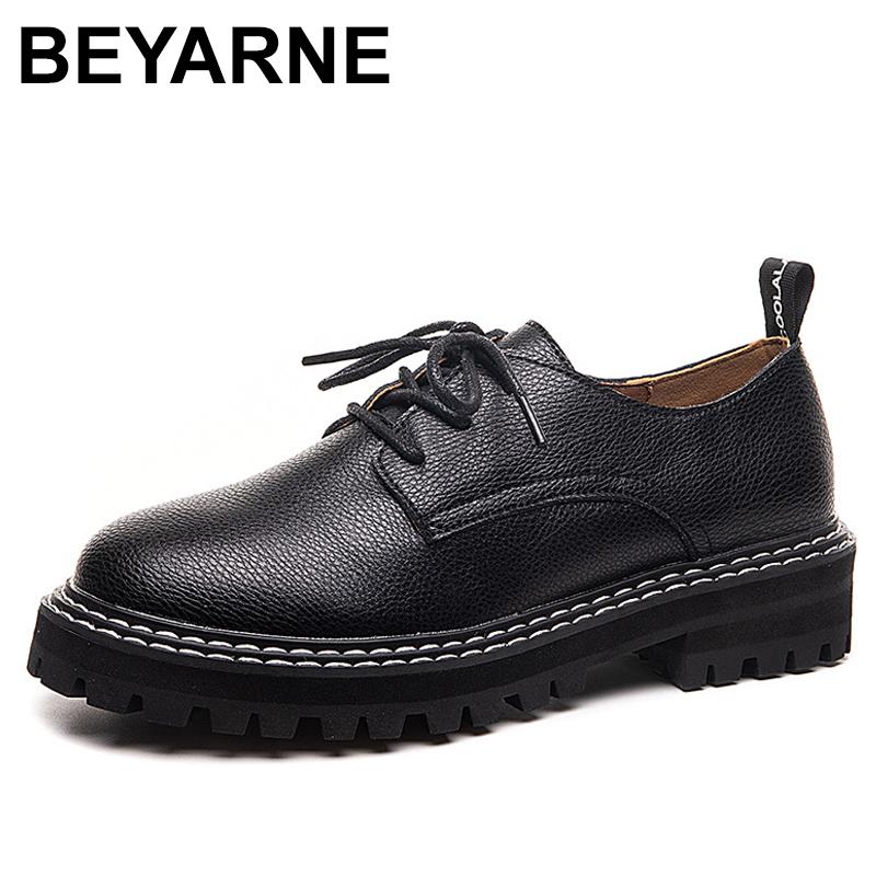 Изображение товара: BEYARNE/женская кожаная обувь; Новинка 2020 года; Роскошные Мокасины на шнуровке в британском стиле; Обувь на платформе; Женские дизайнерские туфли