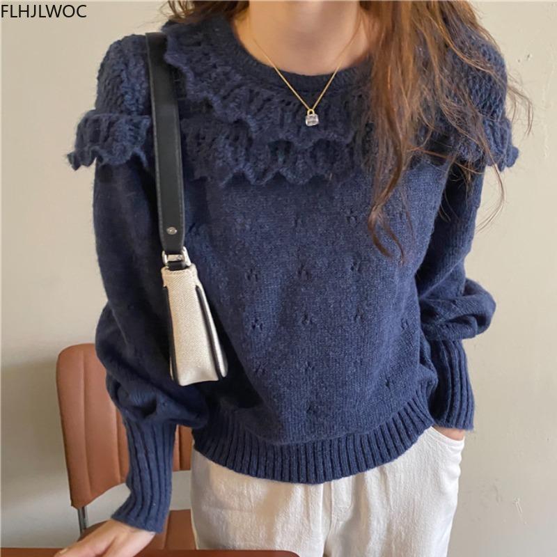 Изображение товара: Универсальные Новые популярные осенне-зимние женские повседневные свободные однотонные вязанные свитера с длинным рукавом, пуловеры 92527
