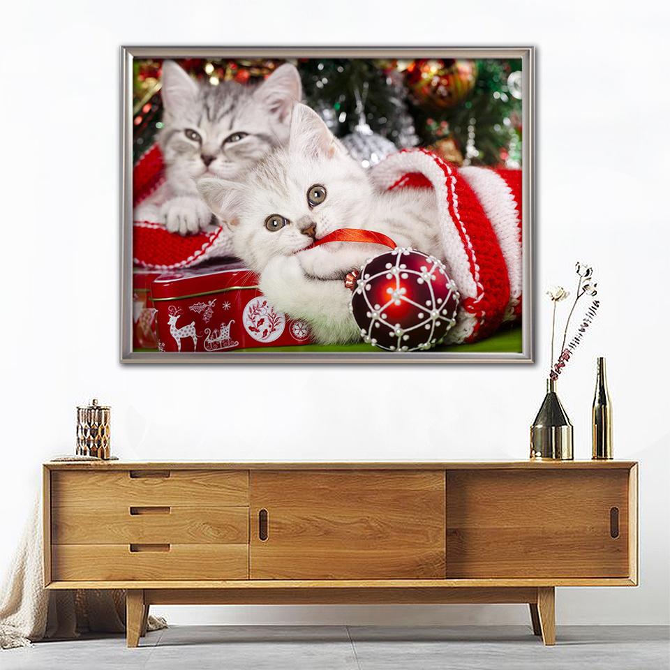 Изображение товара: Рождественские животные алмазная живопись Новое поступление Кот 5D алмазная вышивка Стразы картина праздничные украшения для дома
