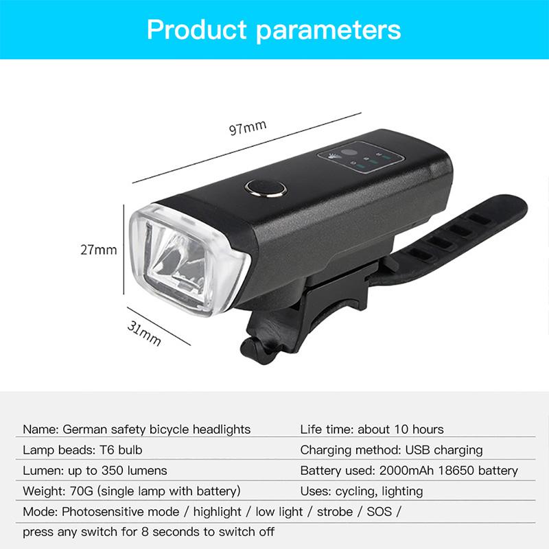 Изображение товара: Фонарь передний велосипедный сенсорный с зарядкой от USB, 350 лм, 2000 мА · ч