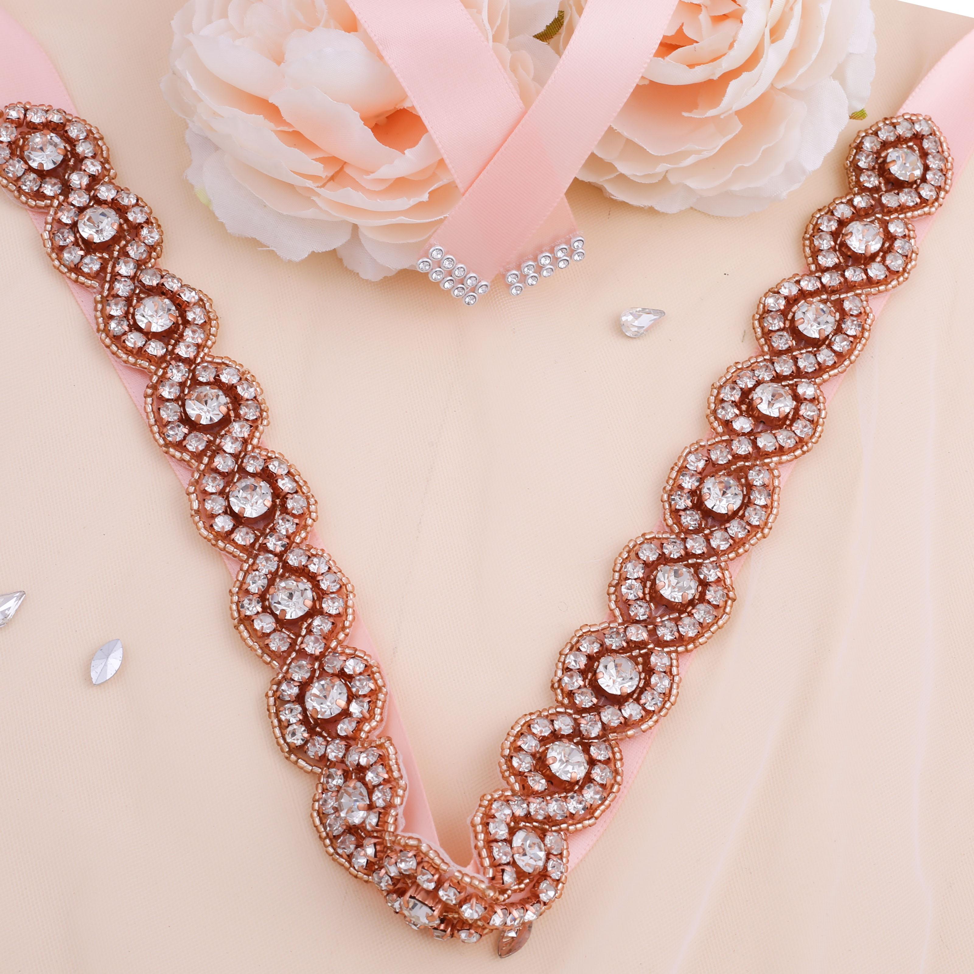 Изображение товара: Женский свадебный пояс с кристаллами, розовое золото