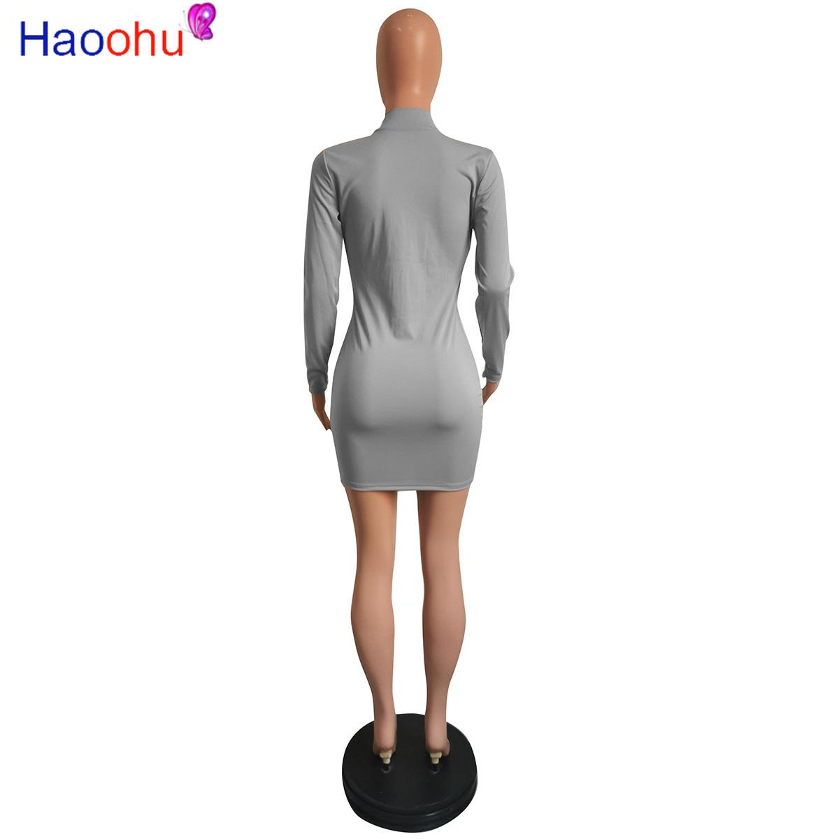 Изображение товара: Осеннее облегающее женское платье-карандаш HAOOHU, с длинным рукавом, на молнии, с карманом, в стиле пэчворк