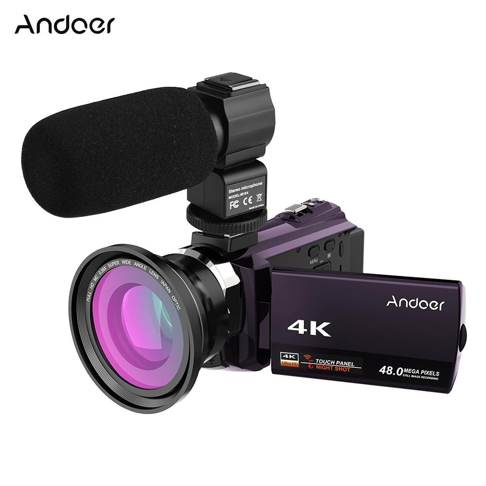 Изображение товара: Andoer 4K 1080P WiFi цифровая видеокамера регистратор с 0.39X широкоугольным макрообъективом внешний микрофон ИК инфракрасный