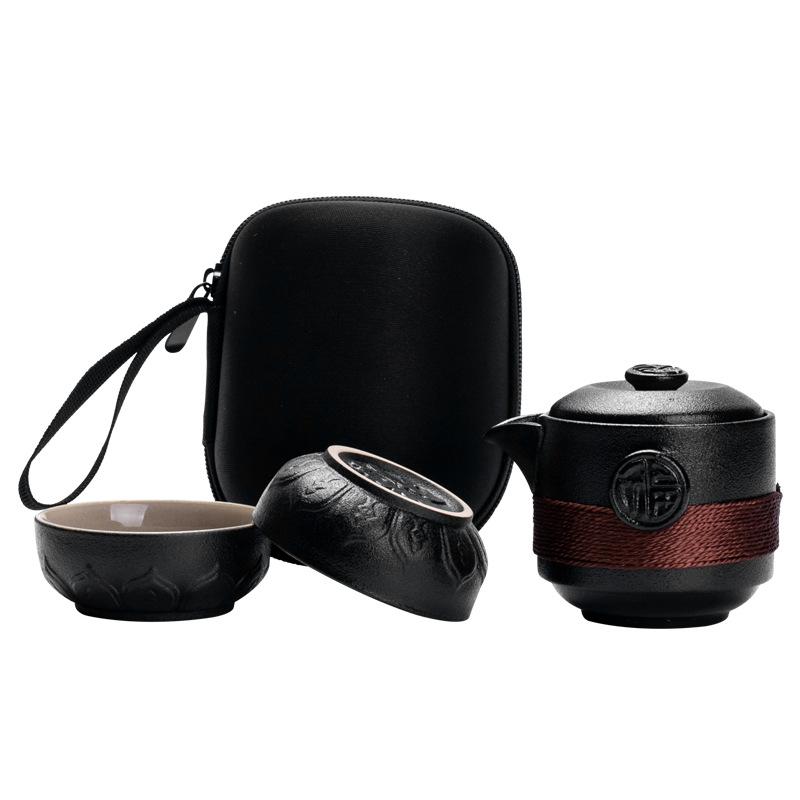 Изображение товара: Черная керамика Экспресс чашка, один горшок, два концентрических чашки Портативный Путешествия Чайный Набор