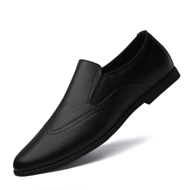 Изображение товара: New Men Peas Shoes Genuine Leather Black Loafers Shoes Men Business Formal Dress Men Designer Shoes 37-46 Men Handmade Shoes %