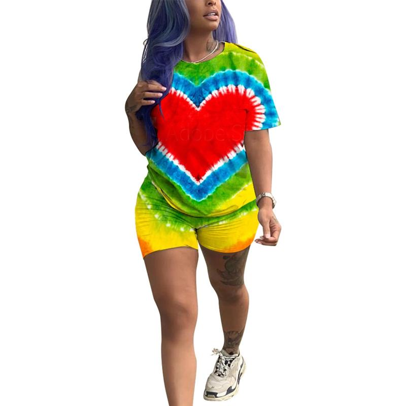 Изображение товара: Женский спортивный костюм, комплект из двух предметов, футболка и шорты с радужным принтом, лето 2021